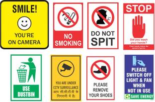 Ab Sab 25.4 cm Use Dustbin,CCTV,Remove Shoes,Switch Off Light,Smile You are in Camera,No Smoking,Do Not Spit-Self Adhesive Stickers Self Adhesive Sticker