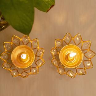 Flipkart SmartBuy Set of 2 Brass Crystal Akhand Diya | Deepak/Dia | Akhand Jyot Brass (Pack of 2) Table Diya Set