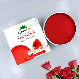 Crystal Care Red Rose Wax for glowing skin | katori wax | facial hair removing wax pack | For Face, Upper lips and Chin | Get free Spatula Wax