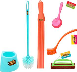 Bear Grips 5 items Bathroom cleaning set Toilet Brush with stand, kharata Broom, Sink Brush with Holder
