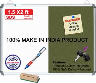 sunway Display Systems Combination Board (Non-Magnetic Whiteboard with Green Pin-up Notice Board) for Home, Office & School, Heavy-Duty Aluminium Frame Non-M combtionB(1.5*2) v31 Cork Bulletin Board