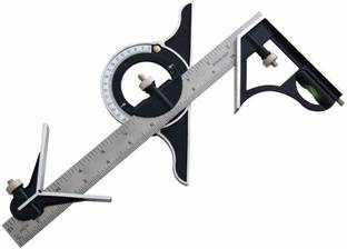 Rangwell 12" (300mm) Combination Protractor Tri- Square Angle Ruler Machinist Measuring Tool Set Ruler (Set of 1, Multicolor) Ruler