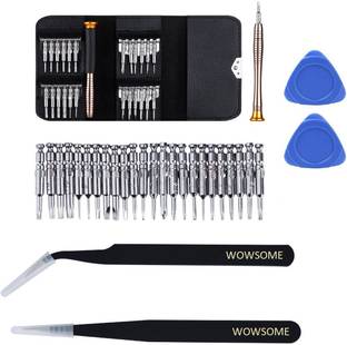 WOWSOME 25 in 1 Precision Screwdriver Set Repair Tool Kit with 2 PCS Stainless Steel Anti-static Tweezers and 2 triangle openers for Mobile Phones Laptop PC Phillips Torx Pentalobe Y 2.0 Precision Screwdriver Set