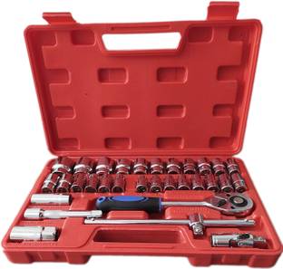 DUMDAAR 32Pcs Heavy 1/2"inch Combinational Ratchet Socket Wrench Spannar Tool Goti Set with Carry Box for Automobiles/Bike/Car Repair Tool Kit Socket Set