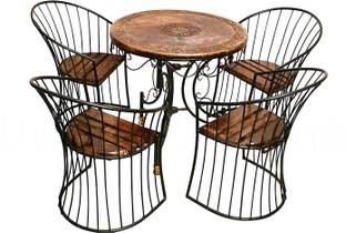 Smarts collection Wood & Wrought Iron Patio Furniture Set Garden & Outdoor/Indoor Furniture Metal 4 Seater Dining Set