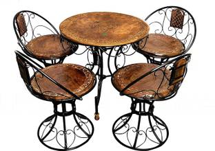 Smarts collection Wood & Wrought Iron Decorative Mooda Chairs with Foldable Round Table (Set of 5) Metal 4 Seater Dining Set