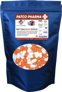 PATCO PHARMA RAW MATERIALS & EQIPMENTS Size 00 Orange/White Empty Gelatin Pill/Capsule, Gluten Free, DIY Powder Filling