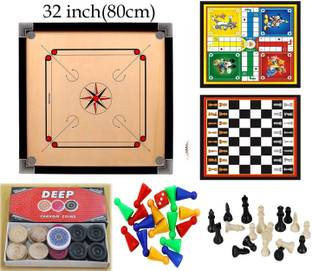 DTD Matte large Carrom Board With 2 in 1 Ludo Chess 6.35 cm Carrom Board