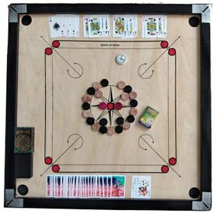 YMD Matte large Carrom Board with 52 Card ,Wooden Coins Striker (32 x 32 Inch) 80 cm Carrom Board