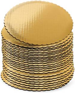 GOLDVINE 10 INCH Round Flower Cut Cake Board, Base, 20 Piece Star Board Quality With Thermal Lamination Paper Cake Server