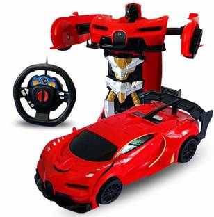 HALO NATION Remote Controlled Transforming Cars B-M-W Transformer Car - RC Transformation Remote Deformations Convert from Cars to Robot Car Toy - Red