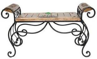 Smarts collection Wood & Wrought Iron Couch (Brown & Black) Solid Wood Side Table