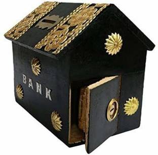 LyqArt Wooden Handmade Money Bank | Piggy Bank | Coin Storage Box | Gullak Wooden | Money Bank with Lock | Gift Item Coin Bank