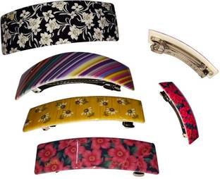 Rubela Printed Premium Quality Hair Back Clips/Backpin for Women & Girls (6 pieces) Back Pin