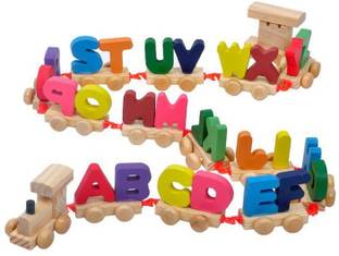 Authfort Latest design Train Wooden Alphabet Letters Train (A-Z) English Vocabulary Building Train Set Early Educational Toys Kids