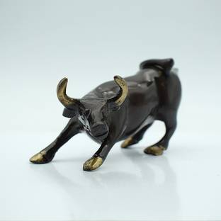 Puja N Pujari Bull Statue / Idol Stock Market Brass Showpiece for Home Decor Decorative Showpiece  -  6 cm