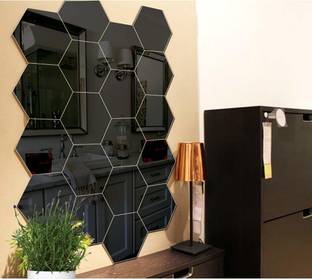 Bikri Kendra Hexagon 20 black 3d acrylic mirror wall stickers Pack of 20
