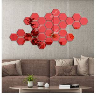 Bikri Kendra Hexagon 30 red 3d acrylic mirror wall stickers Pack of 30