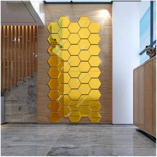 Bikri Kendra Hexagon 45 golden 3d acrylic mirror wall stickers Pack of 45