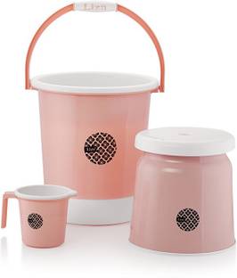 Liza Jumbo Bathroom Combo - 3 Pcs. (Bucket, Stool, Mug) 25 L Plastic Bucket (Peach) 25 L Plastic Bucket