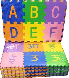 DINAARKAN Combo of Educational Learning HINGLISH Interlock Colorful Puzzle Play Mat (Hindi Varnamala 48 pieces(10x10cm each) & English Alphabets and Numbers 36 pieces(11x11cm each))