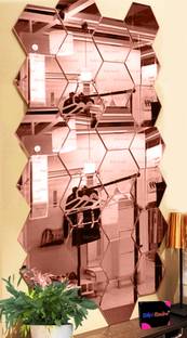 Bikri Kendra 12 cm Hexagon 28 brown - 3d acrylic mirror wall stickers Self Adhesive Sticker