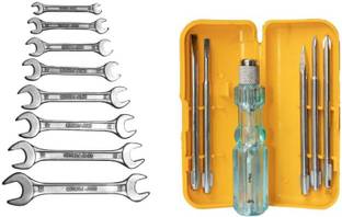 DHATRI TOOLS DOE Spanner Set of 8 Pcs With Rack (6x7,?8x9,10x11,12x13,14x15,16x17,18x19,20x22 )5 PCS SCREW DRIVER SET Double Sided Open End Wrench