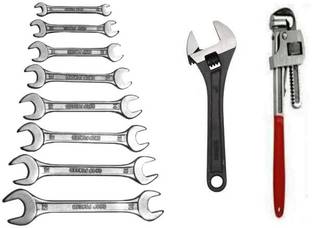DHATRI TOOLS 8 PCS DOE SPANNER SET,8 INCH ADJUSTABLE,14 INCH PIPE WRENCH Double Sided Open End Wrench