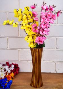 blue penguin Orchid Artificial Flowers With Wooden Pot Pink, Yellow Orchids Artificial Flower  with Pot