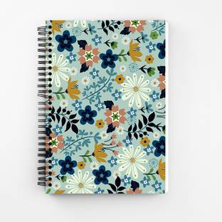 Art Bundle Seamless Floral Pattern Wiro Bound Spiral Notebook Diary ( 90 GSM Natural Shade Paper ) A5 Note Book Unruled 160 Pages