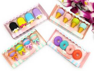 Preili's Softy Ice Cream Eraser Donut , Lollipop Eraser Return Gift Non-Toxic Eraser