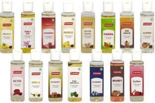 PURAMIO Chocolate Oil Flavour , 30ml each (Pack of 15)- (Brandi, Guava, Lychee, Rose, Rum, Vanilla, Whisky, Blueberry, Pan Masala, Almond, Pineapple, Bubble Gum, Strawberry, Mango, Butterscotch) Mixed Fruit Liquid Food Essence