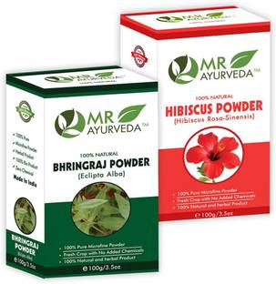 MR Ayurveda Bhringraj Powder and Hibiscus Powder - Combo Set of 2