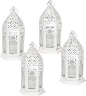 Designer International Lantern Hanging Lantern/Lamp with t-Light Candle, SET OF 4 White Iron Hanging Lantern (Pack of 4) White Iron Hanging Lantern