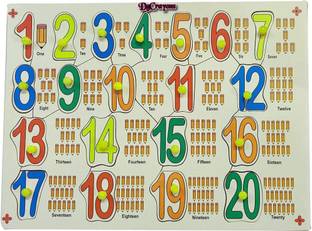 DgCrayons Wooden Colorful Number 1-20 with Picture and Knobs Educational Tray Puzzle Board for Kids Jigsaw Puzzle- Perfect pegged Puzzles for Kid Learning Alphabet for Toddler Ages 2+