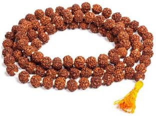 MUKTIRUDRRA 5 Mukhi Rudraksha Mala 100% Natural & Original 108 + 1 Beads Wood Chain