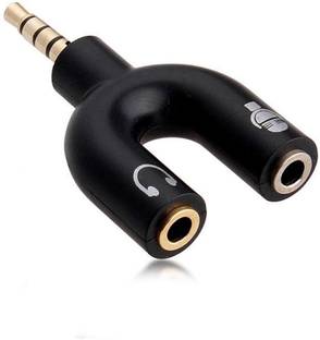 eRise Black 3.5mm Jack Headphone Mic Audio U Shape Splitter 1 Male to 2 Female with Separate Headset / Microphone Adapter, Dual Headphone Jack for Laptops, Mobiles, Tablets and Speakers Phone Converter