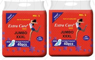 Extra Care Sanitary Pads Red Maxi for Women | Dry-net Soft & Comfortable Sanitary Napkins for Day & Night Protection 80 Sanitary Pad (Pack of 2) Sanitary Pad