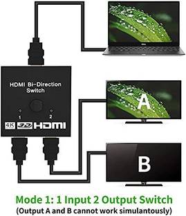 GIPTIP  TV-out Cable HDMI 2.0 Bi-Directional Switch3D - 2 Port HDMI Switch 2 in 1 Out or 1 in 2 Out Splitter Supports 1080p 2k 4k Full HD Support Manual Button -HDMI Switch