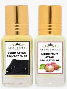 Menjewell Combo Pack of 2PCs Attar(Denim 5Ml,Litchi Fruit 5Ml)Attar Perfume Floral Attar