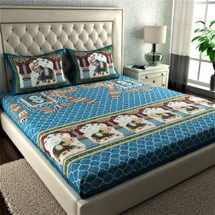 LA VERNE 144 TC Cotton Double Jaipuri Prints Flat Bedsheet