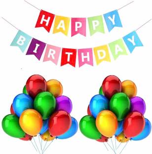 Realistic Store 1 Multi Happy Birthday Banner With 30 HD Metallic Balloons For Boys & Girls Set