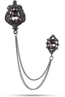 Panjatan Men's Glittery Black Crystal Double Chain Brooch