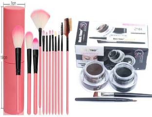 TUMR 12 PIECE PROFESSIONAL MAKEUP BRUSH SET + 1 BLACK AND BROWN GEL EYELINER ( 13 ITEMS IN THE SET)