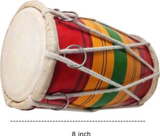 GT manufacturers Multi colour 8'' inch baby Dholak Rope & Rings Dholak