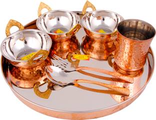 Shivshakti Arts Pack of 7 Copper Steel Copper Dinner Set, Thali Set - 7 Pcs ( Premium - 5 Star Luxury Dinner Set ) - For Dinnerware, Tableware & Serving Items Dinner Set