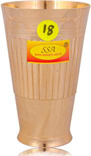 Shivshakti Arts Heavy Gauge Line Design Pure Brass Glass - (1 Piece, Big - 450 Ml Each Glass - No.18 ) Glass Water/Juice Glass