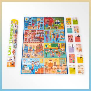 Clever Kids Educational Our Helpers Activity Mat ( 91 cms X 66 cms Jumbo Mat) with 13 Both Sides Printed Flash Cards & 28 Helpers eva Cutouts with Velcro.…