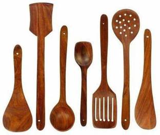 ZAIN ARTS ZA HANICRAFT Wood Handmade Wooden Non-Stick Serving and Cooking Spoon Kitchen Tools Utensil, Set of 7 Wooden Olive Spoon, Serving Spoon, Serving Spoon Set , Spatula Wooden Serving Spoon Set (Pack of 7) Wooden Serving Spoon Set