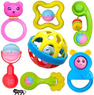 TechHark Colorful Attractive Plastic Non Toxic, Shake & Grab Rattle and Soothing Teether for New Born and Infants Rattle